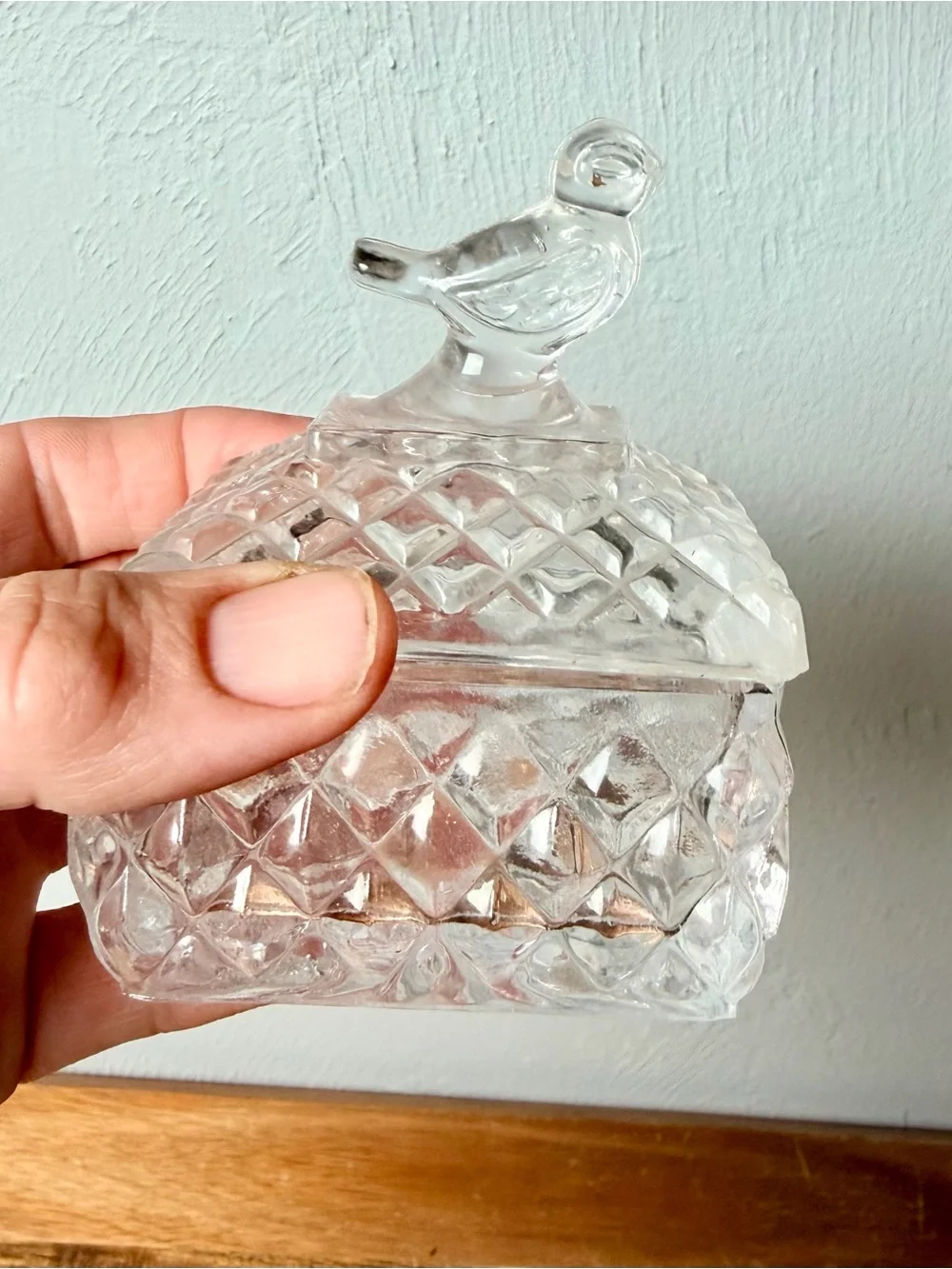 Vintage Clear Glass Bird-Top Decorative Trinket Dish - Home Dining